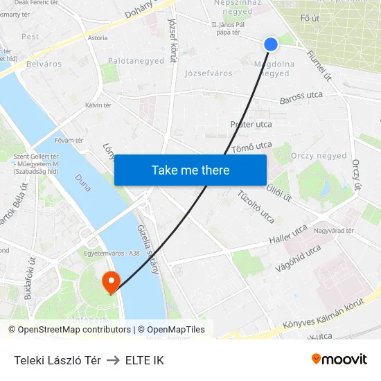 Teleki László Tér to ELTE IK map