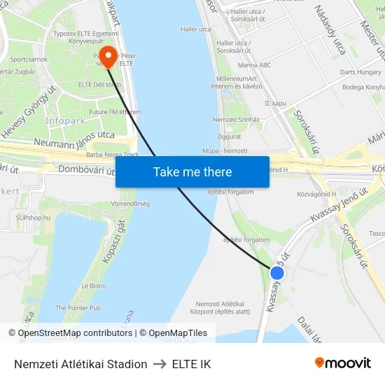 Nemzeti Atlétikai Stadion to ELTE IK map