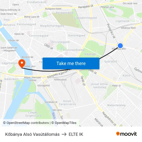 Kőbánya Alsó Vasútállomás to ELTE IK map