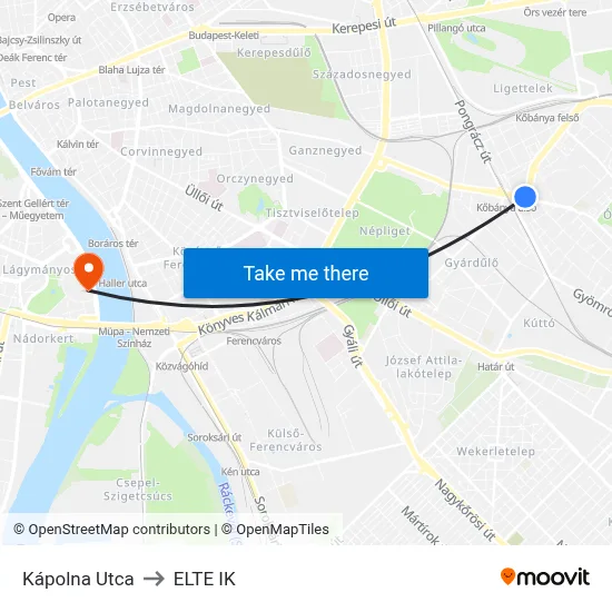 Kápolna Utca to ELTE IK map