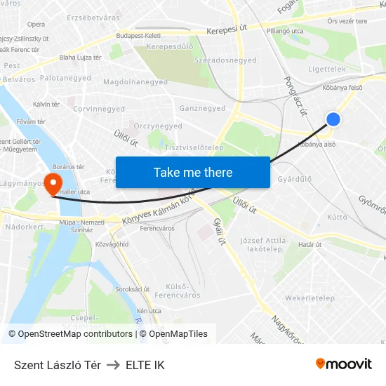 Szent László Tér to ELTE IK map