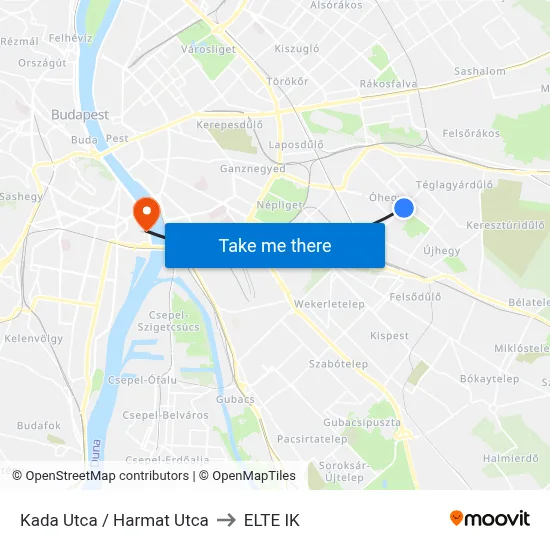 Kada Utca / Harmat Utca to ELTE IK map