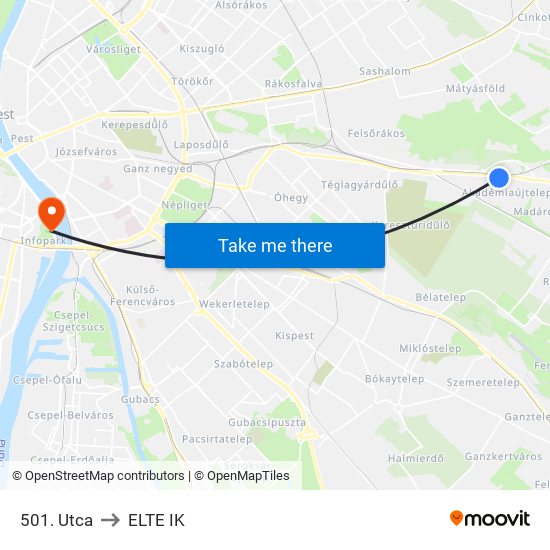 501. Utca to ELTE IK map
