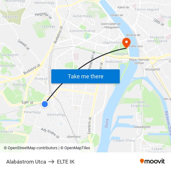 Alabástrom Utca to ELTE IK map