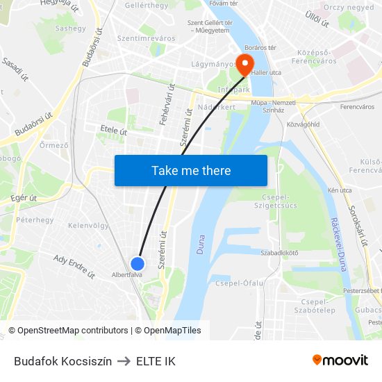 Budafok Kocsiszín to ELTE IK map