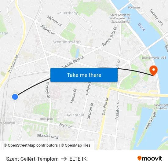 Szent Gellért-Templom to ELTE IK map