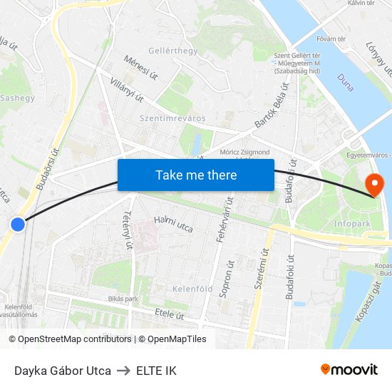 Dayka Gábor Utca to ELTE IK map