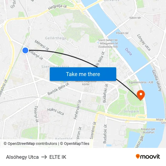 Alsóhegy Utca to ELTE IK map