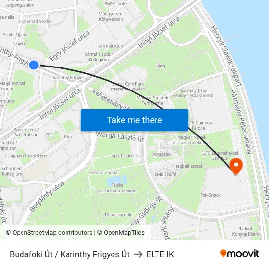 Budafoki Út / Karinthy Frigyes Út to ELTE IK map