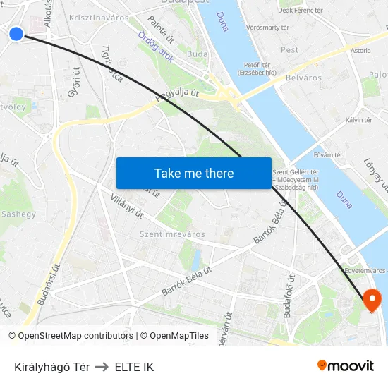 Királyhágó Tér to ELTE IK map