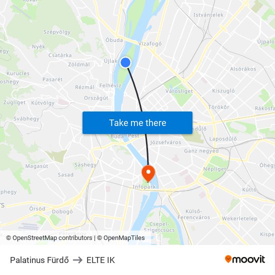 Palatinus Fürdő to ELTE IK map