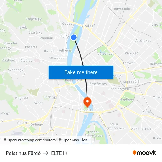 Palatinus Fürdő to ELTE IK map