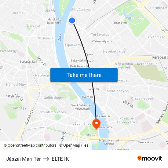 Jászai Mari Tér to ELTE IK map