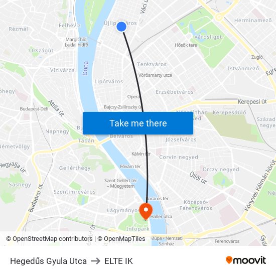 Hegedűs Gyula Utca to ELTE IK map