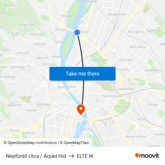 Népfürdő Utca / Árpád Híd to ELTE IK map