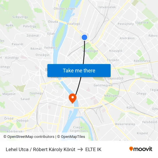 Lehel Utca / Róbert Károly Körút to ELTE IK map