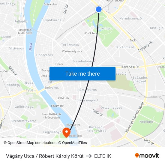 Vágány Utca / Róbert Károly Körút to ELTE IK map