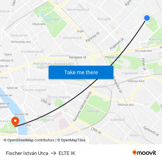 Fischer István Utca to ELTE IK map
