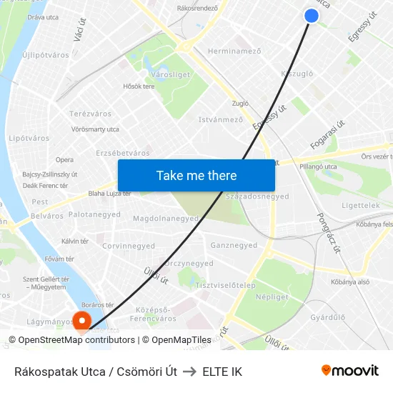 Rákospatak Utca / Csömöri Út to ELTE IK map