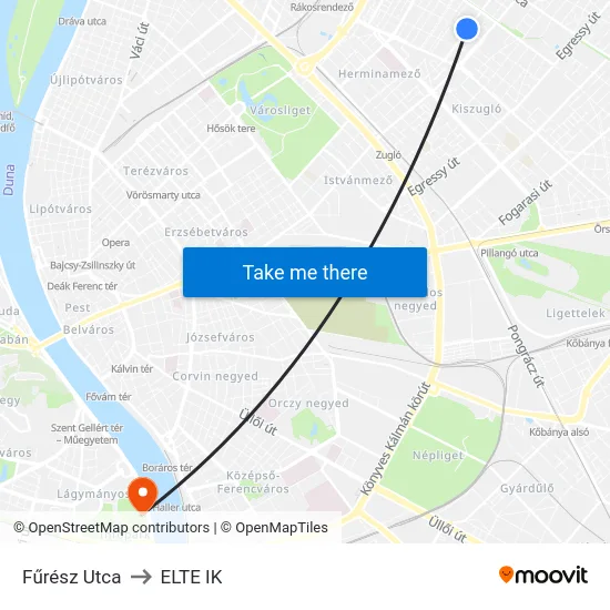 Fűrész Utca to ELTE IK map