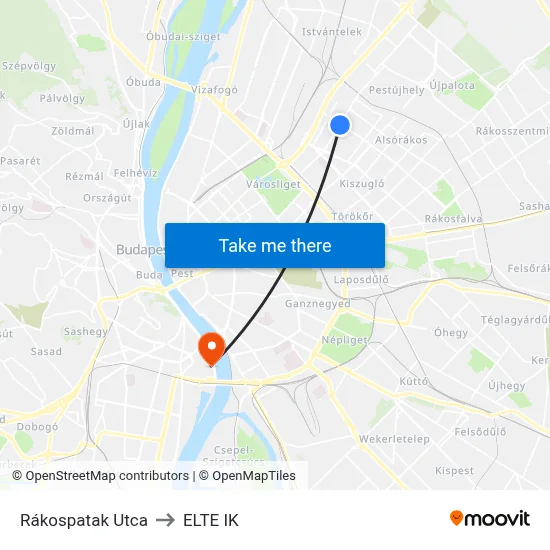 Rákospatak Utca to ELTE IK map