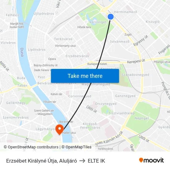 Erzsébet Királyné Útja, Aluljáró to ELTE IK map