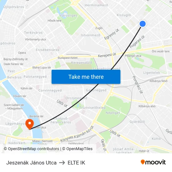 Jeszenák János Utca to ELTE IK map