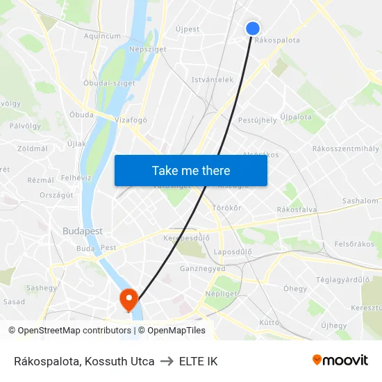 Rákospalota, Kossuth Utca to ELTE IK map
