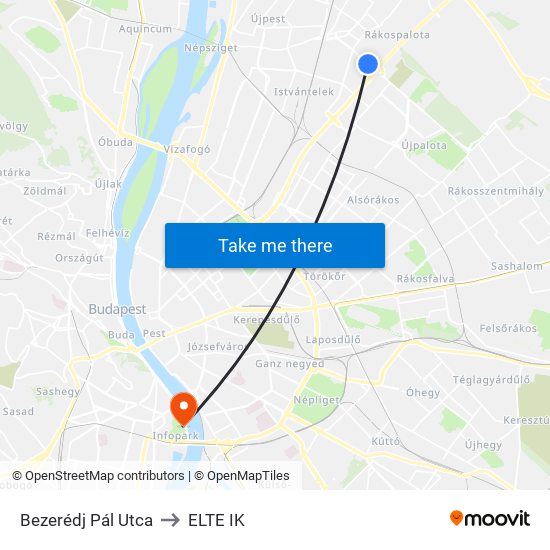 Bezerédj Pál Utca to ELTE IK map