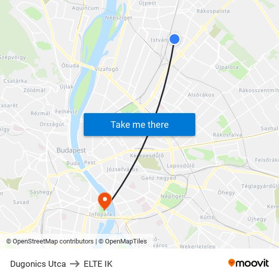 Dugonics Utca to ELTE IK map