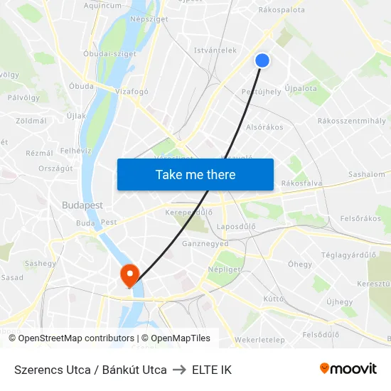 Szerencs Utca / Bánkút Utca to ELTE IK map