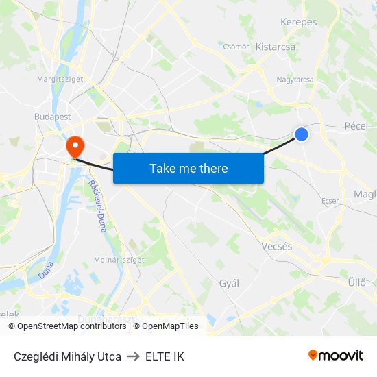 Czeglédi Mihály Utca to ELTE IK map
