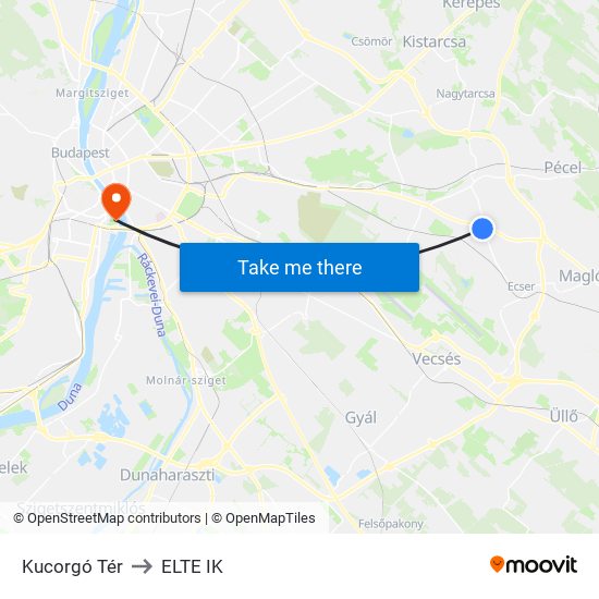 Kucorgó Tér to ELTE IK map