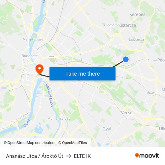 Ananász Utca / Ároktő Út to ELTE IK map