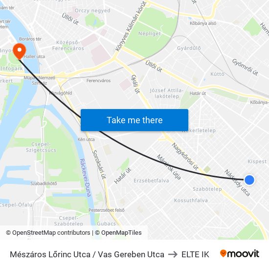 Mészáros Lőrinc Utca / Vas Gereben Utca to ELTE IK map