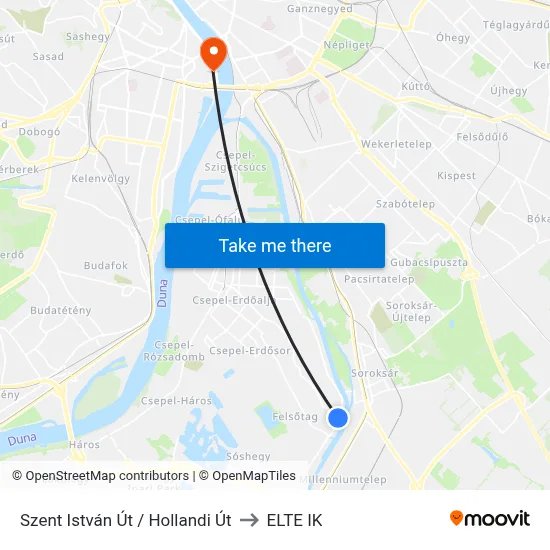 Szent István Út / Hollandi Út to ELTE IK map