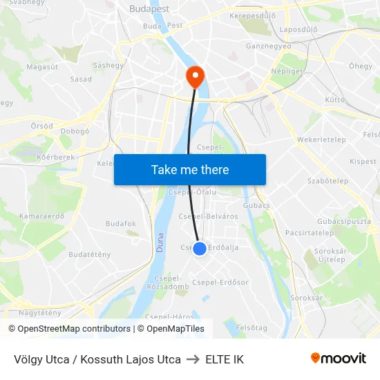 Völgy Utca / Kossuth Lajos Utca to ELTE IK map