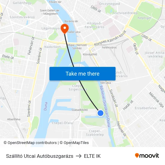 Szállító Utcai Autóbuszgarázs to ELTE IK map