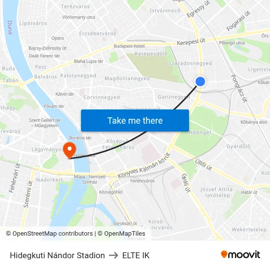 Hidegkuti Nándor Stadion to ELTE IK map
