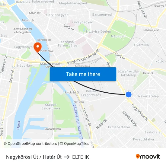 Nagykőrösi Út / Határ Út to ELTE IK map