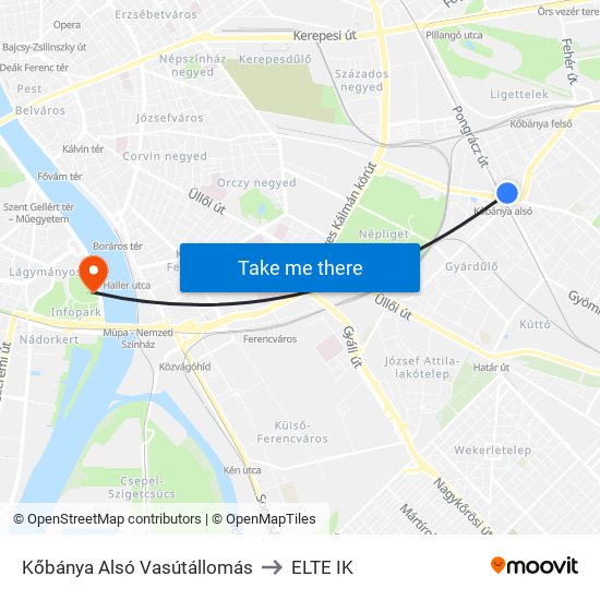 Kőbánya Alsó Vasútállomás to ELTE IK map