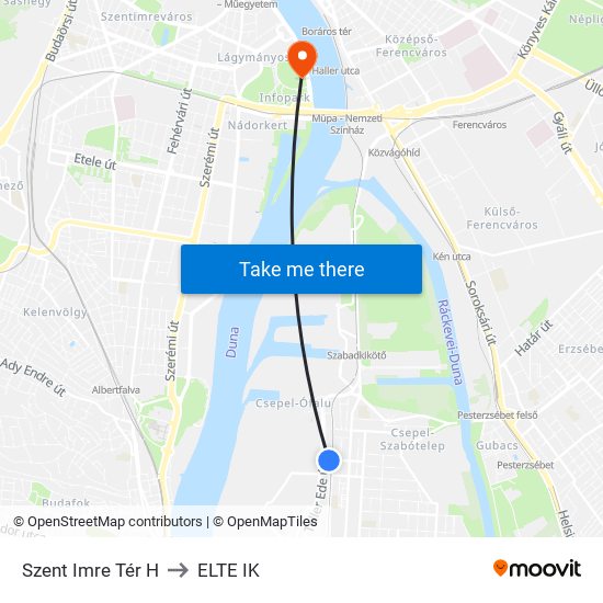 Szent Imre Tér H to ELTE IK map