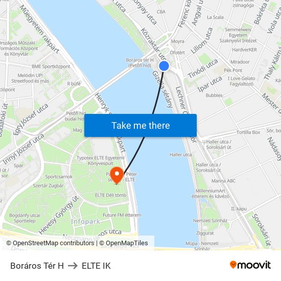 Boráros Tér H to ELTE IK map