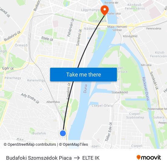 Budafoki Szomszédok Piaca to ELTE IK map