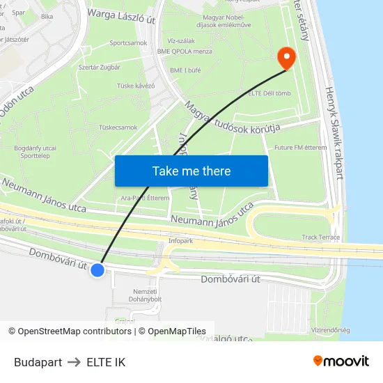 Budapart to ELTE IK map
