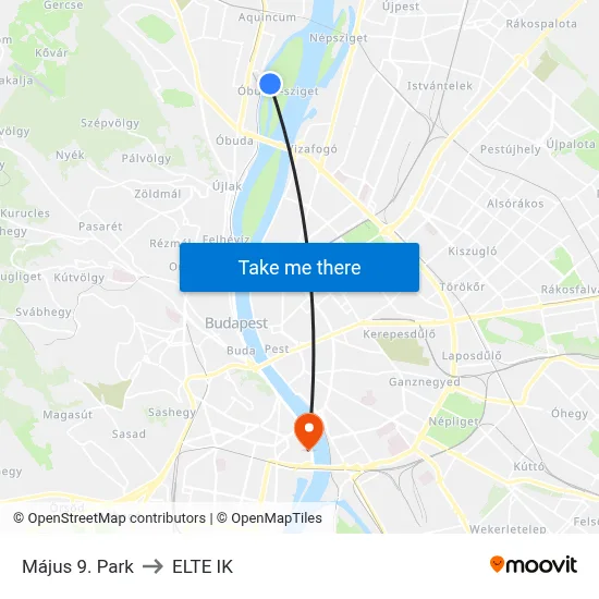 Május 9. Park to ELTE IK map