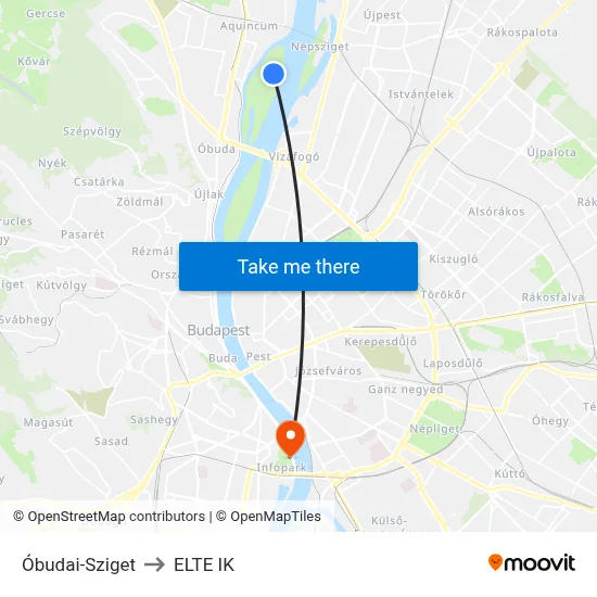 Óbudai-Sziget to ELTE IK map