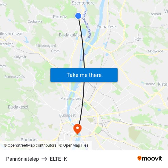 Pannóniatelep to ELTE IK map