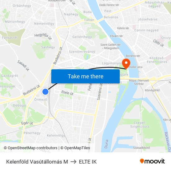 Kelenföld Vasútállomás M to ELTE IK map