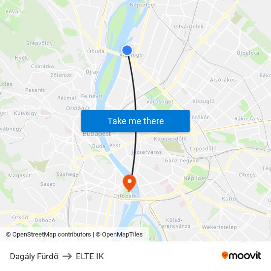 Dagály Fürdő to ELTE IK map